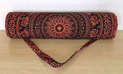 INDIAN CRAFT CASTLE ICC Yoga Mat Bag Carrier Full-Zip Exercise Yoga Mat Carry Bag for Women Men with Multi-Functional Storage Pockets and Adjustable Shoulder Strap 26X6 Inches - style: Red Elephant Flower