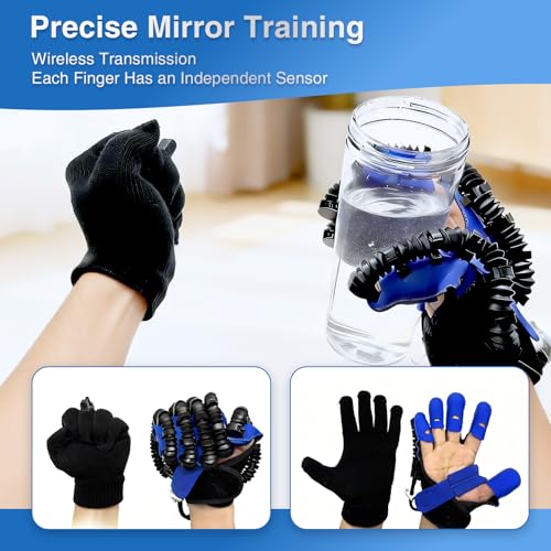 Stroke Hand Recovery Device, Rehabilitation Robot Gloves for Hand Therapy Equipment, Robotic Hand Glove for Stroke Rehab, Finger & Hand Exerciser with Adjustable Strength