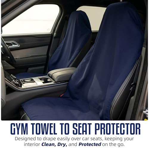 Hooded Microfiber Gym Towel – Highly Absorbent Car Seat Towel with Carry Bag – Double-Sided Sweat Towel, Reversible, Quick Dry & Sand-Resistant Fabric, Navy Blue, 130 x 60cm