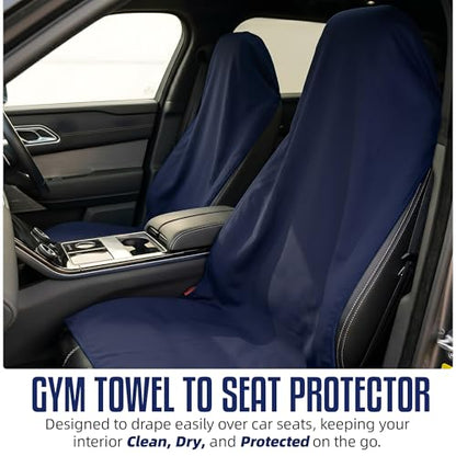 Hooded Microfiber Gym Towel – Highly Absorbent Car Seat Towel with Carry Bag – Double-Sided Sweat Towel, Reversible, Quick Dry & Sand-Resistant Fabric, Navy Blue, 130 x 60cm