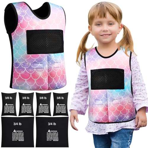 Weighted Vest for Kids Ages 4 to 7 and Ages 8+ Boy Girl Adjustable Breathable Compression Vest for Processing Issue(Mermaid,Medium,Tie-dye)