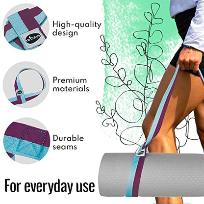 TECEUM Yoga Mat Strap – Extra Soft & Thick Cotton Carrier for All Mats - color: Purple Blue, size: 64 IN