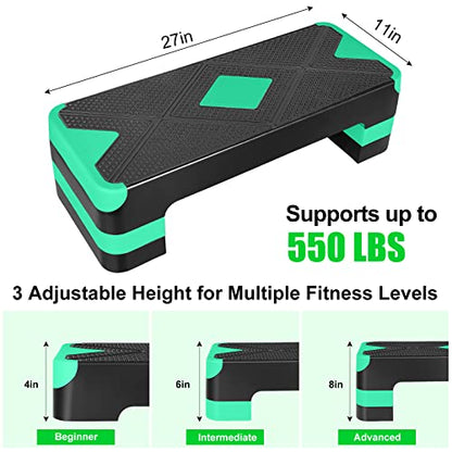 27" Exercise Workout Aerobic Step Platform with Adjustable 4"-6"-8" Risers - color: Green