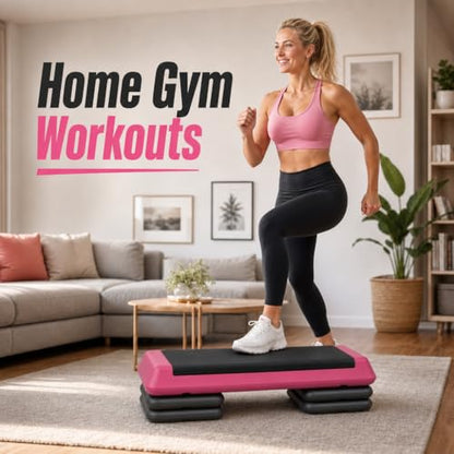Aerobic Step Platform Height Adjustable Workout Step - color: Double-layer Base-Rose & Black