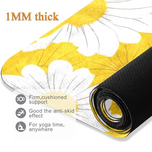 Yellow Daisy Yoga Mat Non-Slip Eco-Friendly Exercise Fitness Mat for Yoga Pilates and Floor Workouts for Women & Men, 71 x 26 in