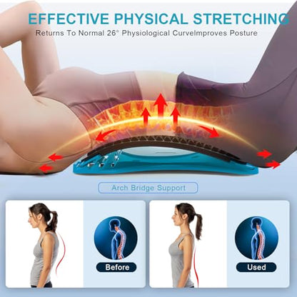 Back Stretcher for Lower Back Pain Relief, Multiple Level Adjustable Arch Lumbar Back Cracker Board, Back Cracking Device, Back Massager for Scoliosis, Spine Decompression Support