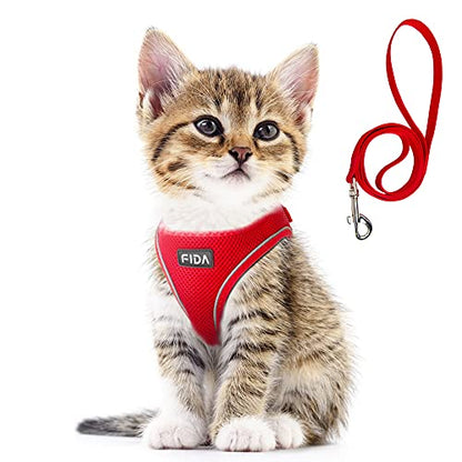 Fida Comfy Dog Harness with Leash, Cat Vest Harness Escape Proof, Breathable Lightweight Soft Mesh, Adjustable Reflective Step-in Harness for Puppy Toy Breeds & Extra-Small Pet (XXS, Red) - color: Fiery Red, size: XXS (Neck:11.4"-12.2"; Girth:12.6"-14.2")