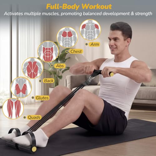 Upgrade Foot Pedal Resistance Bands with Handles, 4 Tube Adjustable Resistance Bands for Abdomen, Waist, Arm, Core/ABS, Leg Workout - Stirrup Puller for Men Women for Full Body Workout