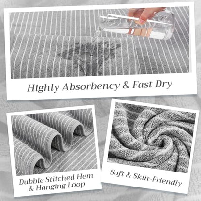 2 Pack Oversized Bath Towels 40 x 80 in Coral Fleece Extra Large Gray and White Striped Bath Sheets Microfiber Quick Dry Absorbent Shower Towel for Beach Pool Hotel Bathroom Spa Gym