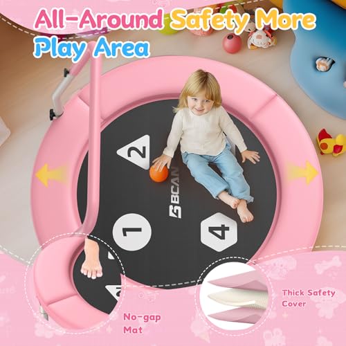 BCAN BT1 36'' Toddler Trampoline, ASTM Certified-Foldable Mini Trampolines for Kids Ages 1-6, Adjustable Handle, Safety Pad & Foldable Legs, Baby Trampoline Indoor/Garden, Gift for Boy and Girl - color: Pink
