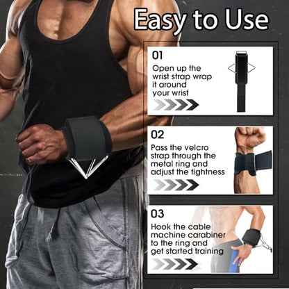Adjustable Wrist Ankle Cuffs for Cable Machine, Neoprene Padded Straps, 4 Pack Comfortable Wrist Ankle Strap, Fitness Strength Training Equipment Workouts for Men Women, Black