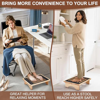 One Step Stool for Adults Seniors, Non-Slip Rubber Step Surface Heavy Duty Wooden Stepping Stool, Perfect Bed Steps for High Beds & Daily Use
