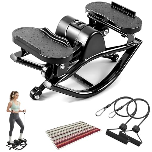 Rocking Stepper for Exercise at Home Portable Lateral Rock Stepper from Side to Side with Resistant Bands and Non-Slip Mat - Black