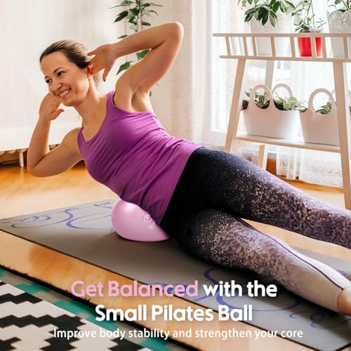 Small Exercise Ball with Pump, 9 Inch Mini Pilates Ball with Exercise Guide, Small Workout Ball for Stability, Fitness, Barre, Yoga, Core Training & Physical Therapy, Pink