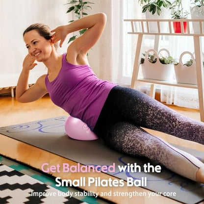 Small Exercise Ball with Pump, 9 Inch Mini Pilates Ball with Exercise Guide, Small Workout Ball for Stability, Fitness, Barre, Yoga, Core Training & Physical Therapy, Pink