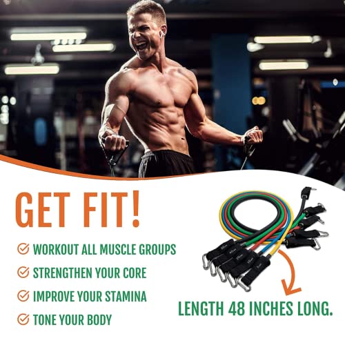 Ryno Tuff Resistance Bands Set - Exercise Bands With Handles 12 Piece Set Includes Bonus Resistance Band Workout Poster - 5 Workout Bands Combine Up To 125lbs Strength Training, Physical Therapy, Yoga