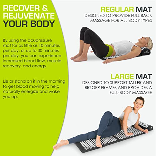 ProsourceFit Acupressure Mat and Pillow Set for Back/Neck Pain Relief and Muscle Relaxation - color: Black/White, size: Large