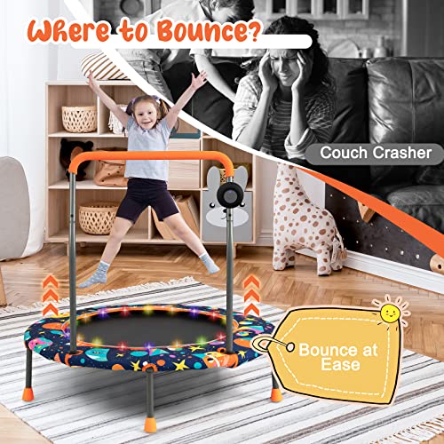 Giantex 36" Trampoline for Kids, Mini Toddler Trampoline w/Colorful LED Lights & Bluetooth Speaker, Small Rebounder Exercise Trampoline Indoor w/Foam Handle & Padded Cover for Kid Aged 3+