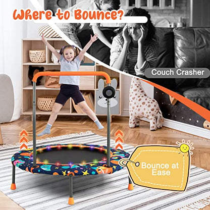 Giantex 36" Trampoline for Kids, Mini Toddler Trampoline w/Colorful LED Lights & Bluetooth Speaker, Small Rebounder Exercise Trampoline Indoor w/Foam Handle & Padded Cover for Kid Aged 3+