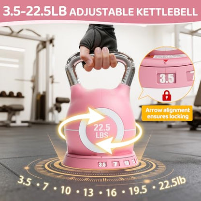 LIFERUN Adjustable Kettlebell Set with 7 Weight Levels, Choose 22.5 lb or 44 lb, Quick-Change Weight Dial & Safety Lock, Space-Saving Design, Full-Body Workout & Cross-Training