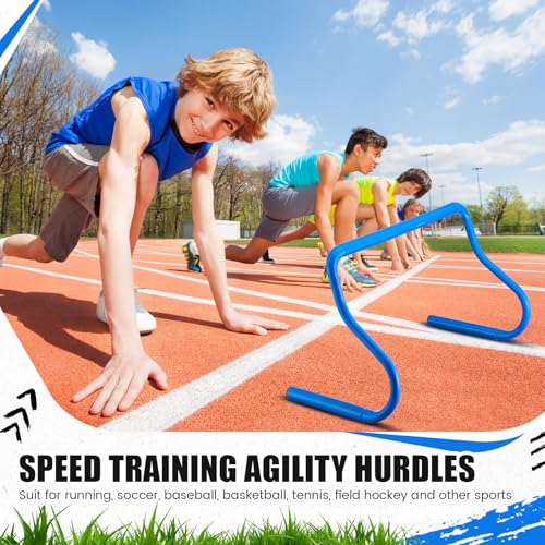 Seenelling 16 Pcs 12" Speed Agility Training Hurdles Large Size Detachable Agility Hurdles Hurdles Training Equipment Set for Athletes Soccer Basketball - color: Blue