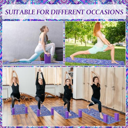 Tinideya 3 Pcs Yoga Mat Yoga Block 6 MM Thick Yogas Mat Non Slip with Carrying Strap Travel Mats for Exercise, Fitness, Pilates, Floor Workouts