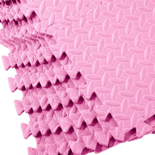 Foam Floor Tiles Foam Floor Mats Play Mats Bulk with Borders Interlocking for Bedroom Gym Nursery(11.8 x 11.8 Inch,Light Pink)