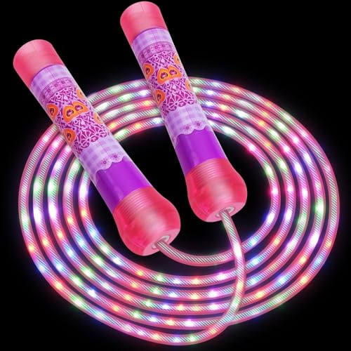 Led Jump Rope for Girls Kids -Glowing Jump Ropes Flashing Colorful Exercise Skipping rope Light Up Luminous Adjustable Skipping Ropes for Girls Boys Women Fitness Weight Loss