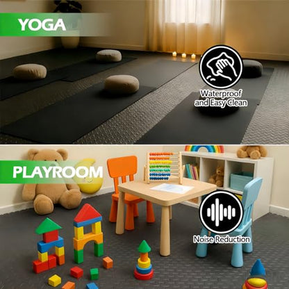 96 Sq Ft (24 Tiles) Interlocking Exercise Mats, EVA Foam Kids Play Mats for Home Gym, Yoga, Playroom, Non-Slip Flooring Tiles - size: 96 Sq Ft (24 Tiles)