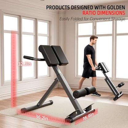 Roman Chair Hyperextension Bench – Adjustable Back Extension Machine for Glutes, Hamstrings & Lower Back – Foldable Multi-Purpose Workout Equipment for Home Gym