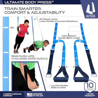 Wall Mount Pull Up Bar with Extra Clearance, Fits 16" Studs by Ultimate Body Press - color: Wall Mount Pull Up Bar and Strap System