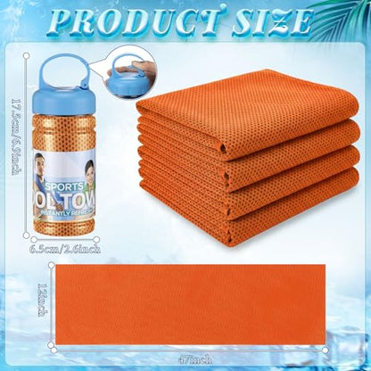 Honoson 10 Pcs Cooling Towels for Neck and Face, 47"x12" Sports Breathable Ice Towels Microfiber Chilly Sweat Rags with Portable Bottle for Gym Golf Athletes Yoga Workout Hot Weather (Orange)