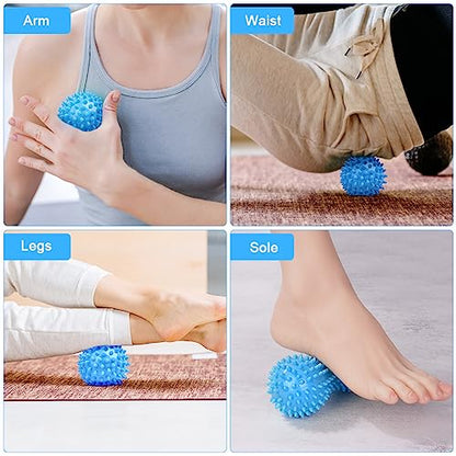 URAQT Spiky Massage Ball Set, 2 Pack Physical Therapy Massage Balls, Hard Lacrosse Ball & Spiky Massage Ball for Myofascial Release and Trigger Point Deep Tissue Massage (Blue)