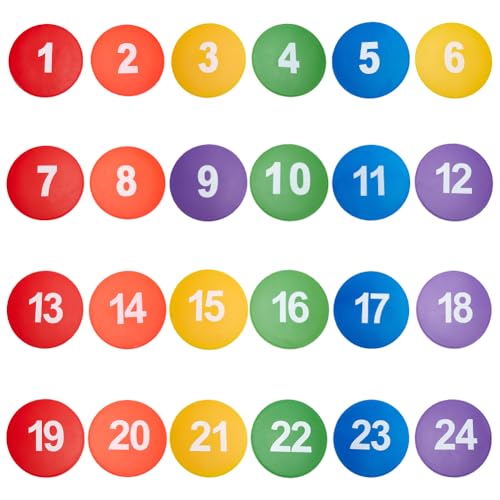 UNICRAFTALE 1 Sets TPE Sports Spot Markers Number 1~24 Anti-Slip Round Spot Markers Floor Spots, Flat Filed Dots for Agility Drills Basketball Football Training Sport Activities and Exercise