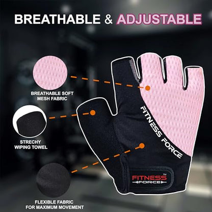 FITNESS FORCE Breathable Workout Gloves for Men and Women, Padded Weight Lifting Gloves with Full Palm Protection for Grip, Exercise, Cycling, Gym, Fitness Training