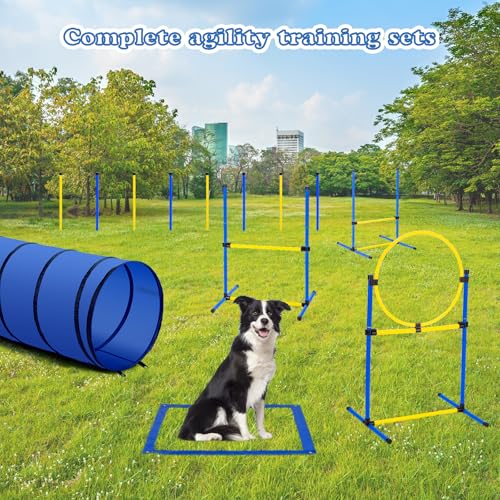 Dog Agility Course Backyard Set，Dog Agility Equipment, Dog Obstacle Course Backyard With 2-Set Agility Hurdle ，Jump Ring, 8 Weave Poles, Tunnel, Pause Box, Toy Balls And 2 Portable Carrying Bags - size: 10 PCS SET