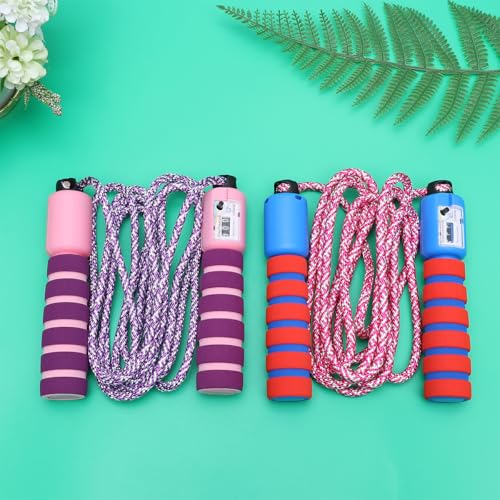 2Pcs Counting Jump Rope, Cotton Skipping Rope with Digital Counter, Interactive Fitness for Workout and Game, Purple-Pink and Red-Blue Pair