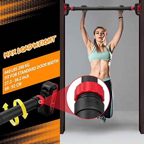 Pull-Up Bar,Chin Up Bar for Doorways with Level Meter and Auto Lock,Adjustable Pull Up Bar for Home Gym Strength Training and Upper Body Workout, No Screws Needed,Max Weight Capacity 400 Lbs