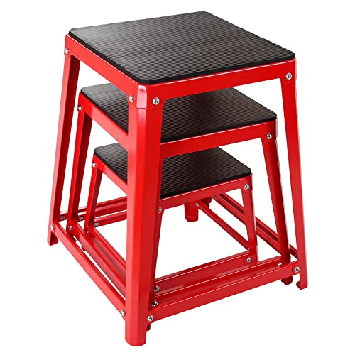 Plyometric Platform Box, Plyometric Box Jump Set for Home Gym Training, Crossfit, Conditioning, Strength Training (12/18/24/30 Inch) - color: Red 3 sets