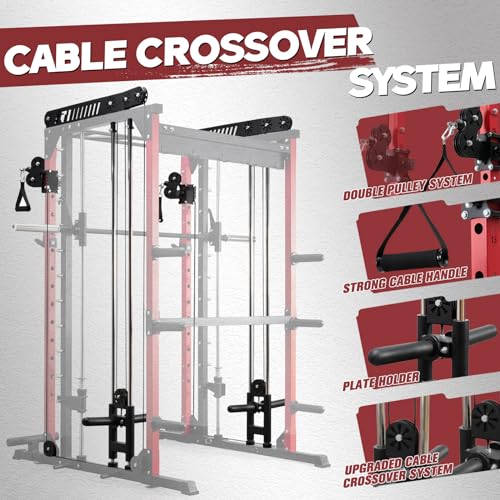 RitFit M1 Pro Smith Machine Cable Crossover Power Cage Home Gym - color: RED, size: M1