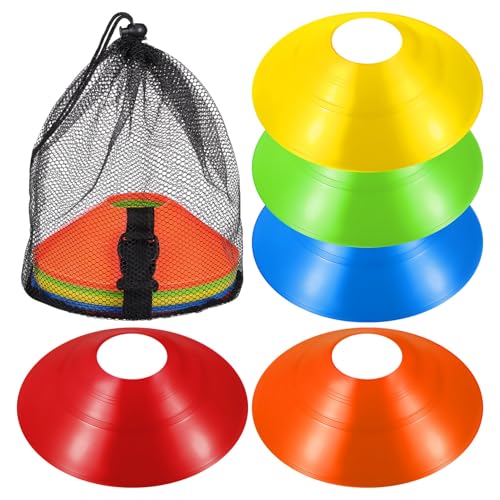 Toyvian Soccer Disc Cones for Training - 30 Multi-Color Agility Practice Cones with Mesh Bag 7.40 Inch Durable Pe Cones for Football Basketball Sports Drills