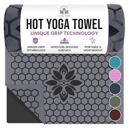 Hot Yoga Mat Towel – Non-Slip Grip for Hot Yoga, Sweat Absorbent, Honeycomb Silicone Grip, Stays Flat – Ideal for Pilates, Travel, Washable & Lightweight - Gray - color: Gray