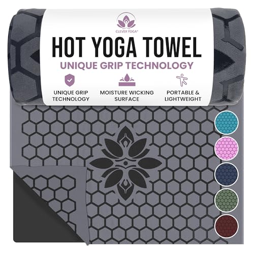 Hot Yoga Mat Towel – Non-Slip Grip for Hot Yoga, Sweat Absorbent, Honeycomb Silicone Grip, Stays Flat – Ideal for Pilates, Travel, Washable & Lightweight - Gray - color: Gray