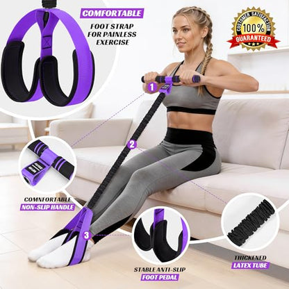 Multifunction Pedal Resistance Band with Handle, Upgraded Exercise Equipment with Soft Foot Pedal for Sit Up & Full-Body Home Gym Workouts, Core/ABS Training, Pilates, Yoga & Physical Therapy - style: 2-Purple-60LBS