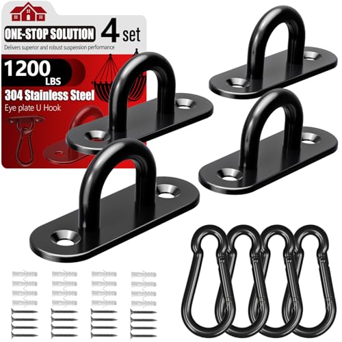 sprookber 304 Stainless Steel Pad Eye Snap Hook,M8 Ceiling Hook 1200Lb,8Pcs - size: 3.15 inch, style: Black Oval