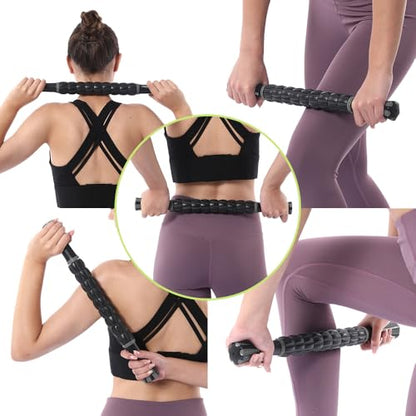 Muscle Roller Massage Roller Stick- Deep Tissue Fascia Blaster for Myofascial Pain Relief, Lymphatic Drainage & Body Sculpting, Handheld Physical Therapy & Recovery Tool (Gray black-18 inch)