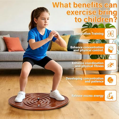 Wooden Balance Board With Maze, Wobble Board for Kids, Toddlers, Teens & Adults for Exercise Training, Wobble Balance Board for Core Training, Surf/Ski/Skate Prep, Rated for 440 Pounds of Weight