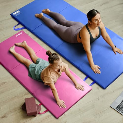 RitFit Upgraded Folding Exercise Mat, 2 Inch Thick Gymnastics Mat - color: Pink(3' x 6')