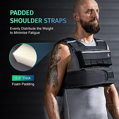 ZELUS Weighted Vest with Adjustable Weights for Home Workouts - color: 45lb Black