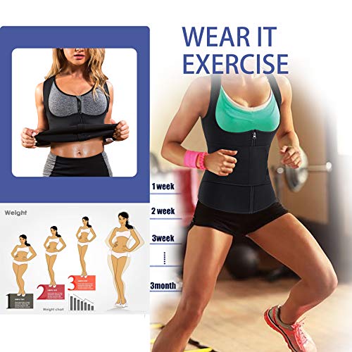 GAODI Women Waist Trainer Vest Slim Corset Neoprene Sauna Tank Top Zipper Workout Body Shaper Shirt (2XL, Black Sauna Vest)
